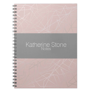 Caderno Espiral Rosa geométrico de prata moderno elegante dos