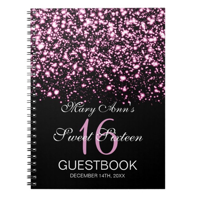 Caderno Espiral Rosa Glam da meia-noite do Guestbook do partido do (Frente)