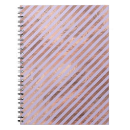 Caderno Espiral Rosa Glamouroso Dourado em Folha e Listras Lavanda