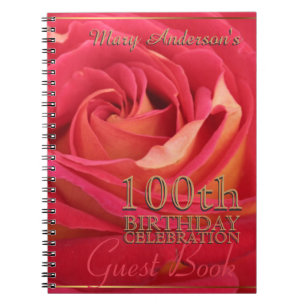 Caderno Espiral Rosa gold 100º Livro de convidados da celebraçã