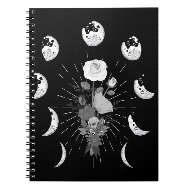 Caderno Espiral Rosa gótica Fases da Lua Testemunha Crescente (Frente)