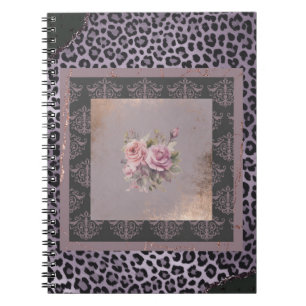 Caderno Espiral Rosa lavanda discreta estilo floral grunge
