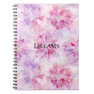 Caderno Espiral Rosa Menina Rosa Lavanda Chic Floral  