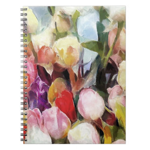 Caderno Espiral Rosa moderno Tulipa Buquê: pintura a óleo de Abstr