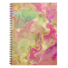 Caderno Espiral Rosa, ouro, tinta verde mármore