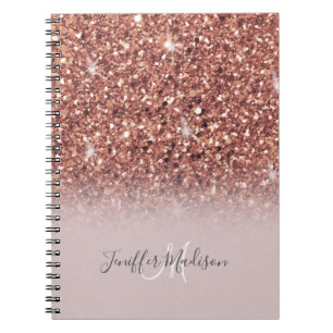 Caderno Espiral Rosa personalizado, Dourado, brilha, luxo