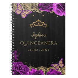 Caderno Espiral rosa preto Lace Dourado Quinceañera Guestbook