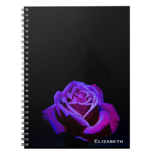 Caderno Espiral Rosa púrpura com gotas de água em fundo preto