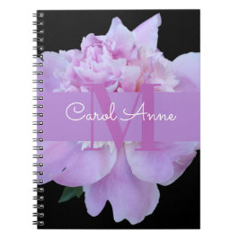 Caderno Espiral Rosa Púrpura Monograma Floral Preto