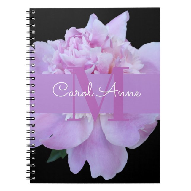 Caderno Espiral Rosa Púrpura Monograma Floral Preto (Frente)