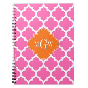 Caderno Espiral Rosa Quente#2 Marroquino #5 Abraça 3 Monograma Ini