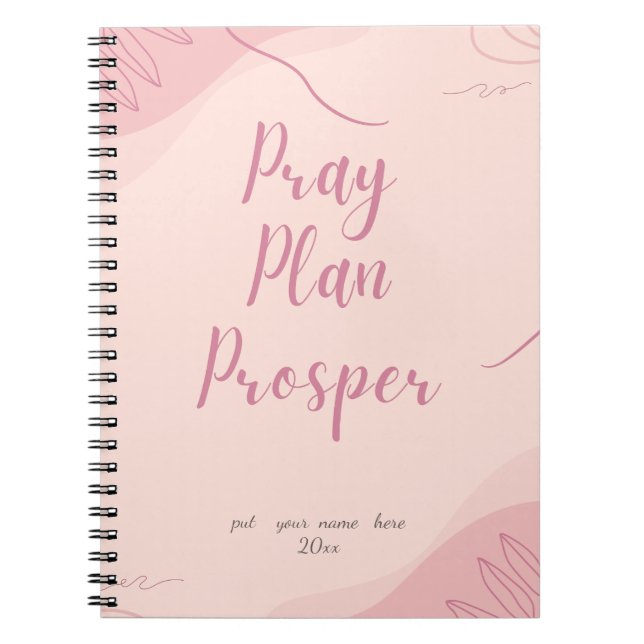 Caderno Espiral Rosa Rezar Planejar Prosperar Fé Diária (Frente)