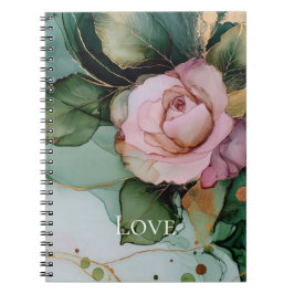 Caderno Espiral Rosa Romântica Dourada Amor Floral 
