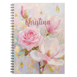 Caderno Espiral Rosa Romântica e Manoglias, estilo de pintura