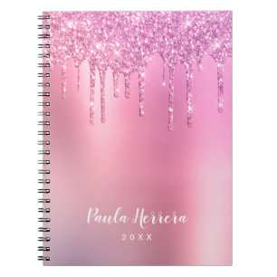 Caderno Espiral Rosa rosa-rosa esplêndido dourado e púrpura gota