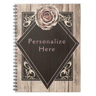 Caderno Espiral Rosa Rústica Elegante Madeira Leve Diamante Person