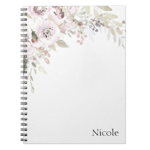 Caderno Espiral Rosa Suave Aquarela Floral Glam Elegante Personali