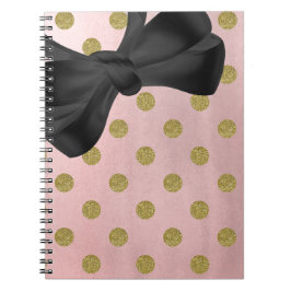 Caderno Espiral Rosa Suave Dourado Brilho Glam Pontos Cute