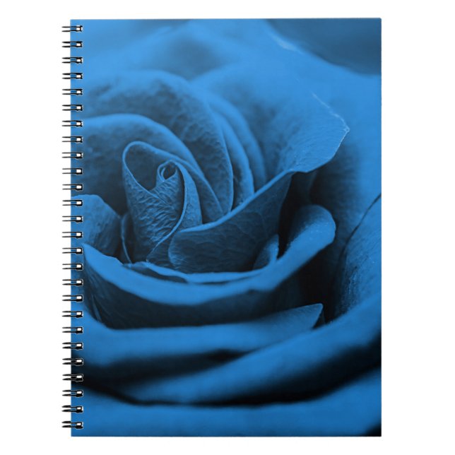Caderno Espiral Rosa vermelha azul próxima, macrobeleza. (Frente)
