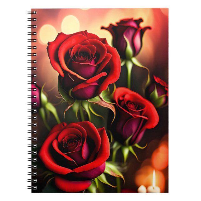 Caderno Espiral Rosa vermelha digital das flores da Trabalho de ar (Frente)