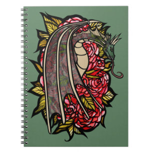 Caderno Espiral Rosa vermelha Dragon Art