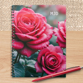 Caderno Espiral Rosa vermelha Elegante Monograma Floral Bound