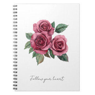 Caderno Espiral Rosa vermelha Floral