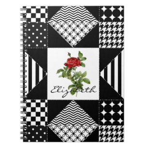 Caderno Espiral Rosa vermelha Geométrica Branca e Negra Menina com