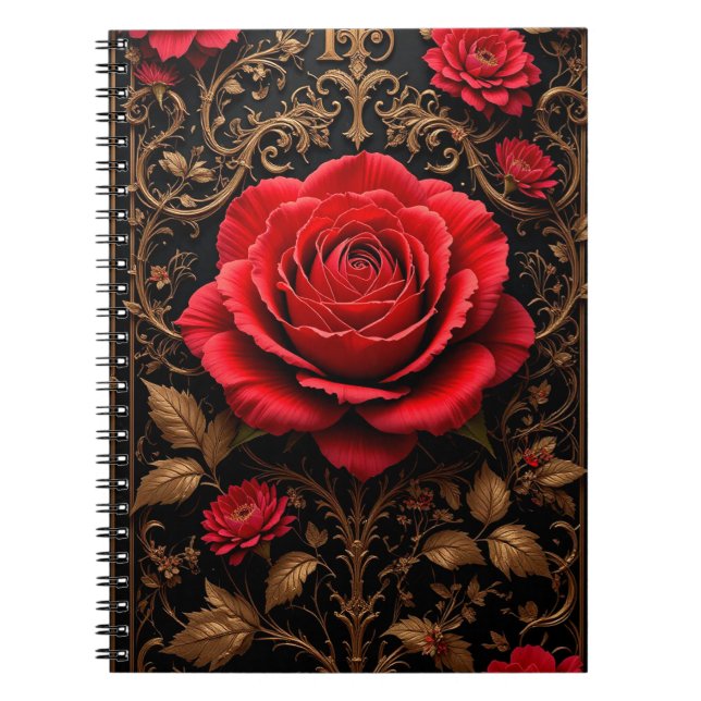 Caderno Espiral Rosa vermelha lindamente desenhada (Frente)