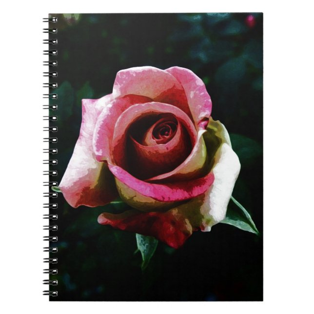 Caderno Espiral Rosa vermelha pintada a óleo (Frente)