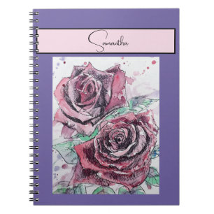 Caderno Espiral Rosa Vermelha Rosas Flor Água Tinta Floral Arte Ro