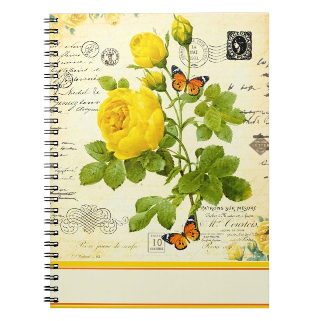 Caderno Espiral rosas amarelas vintage (Frente)