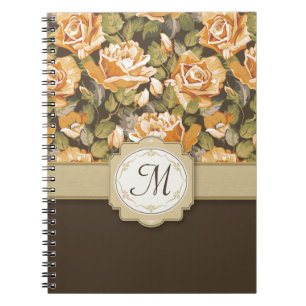 Caderno Espiral Rosas amarelos do ouro em Brown com monograma