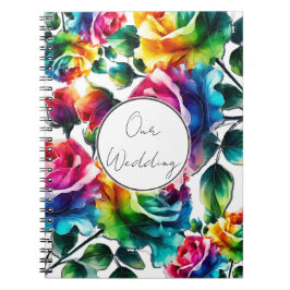 Caderno Espiral Rosas Arco-Íris Pretas & Brancas Florais Casamento