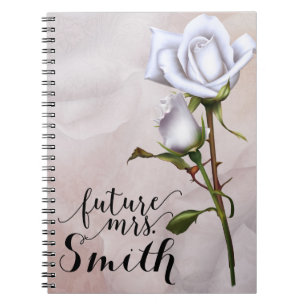 Caderno Espiral Rosas Brancas Macias Elegante Charme Despojado Fut
