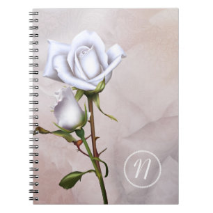 Caderno Espiral Rosas Brancas Românticas Elegantes Florais Shabby