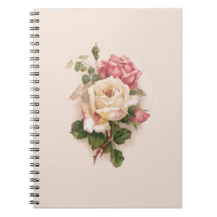 Caderno Espiral Rosas Brancas/Rosa Antigas - Fundo Buff