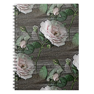 Caderno Espiral Rosas com penas na madeira