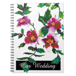 Caderno Espiral Rosas cor-de-água magenta cor-de-rosa-vírgula