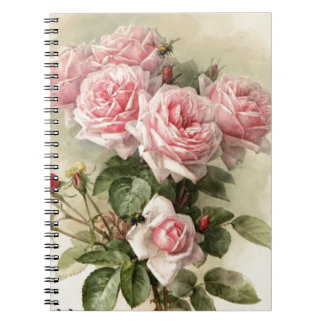 Caderno Espiral Rosas cor-de-rosa do Victorian do chique