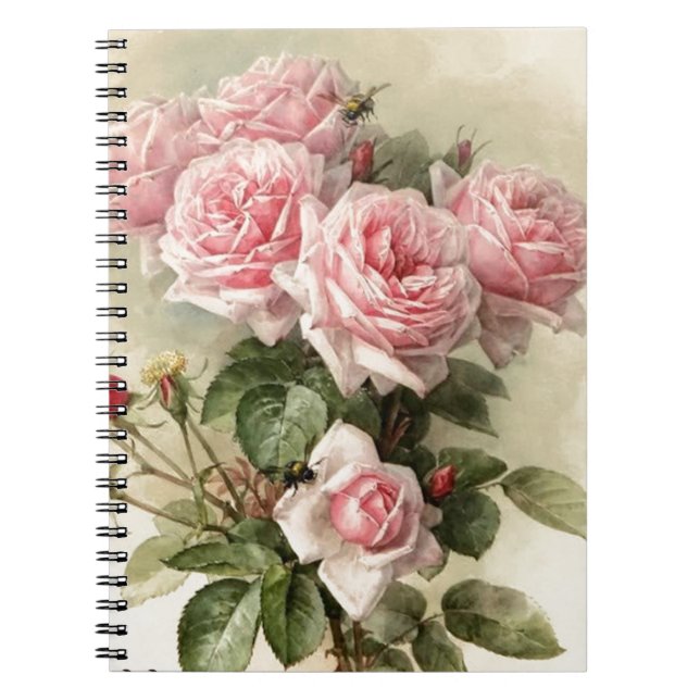 Caderno Espiral Rosas cor-de-rosa do Victorian do chique (Frente)