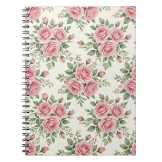 Caderno Espiral Rosas Cor-de-Rosa em Aquarela Vintage Padrão Flora