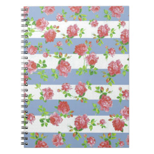 Caderno Espiral Rosas cor-de-rosa femininos elegantes na listra