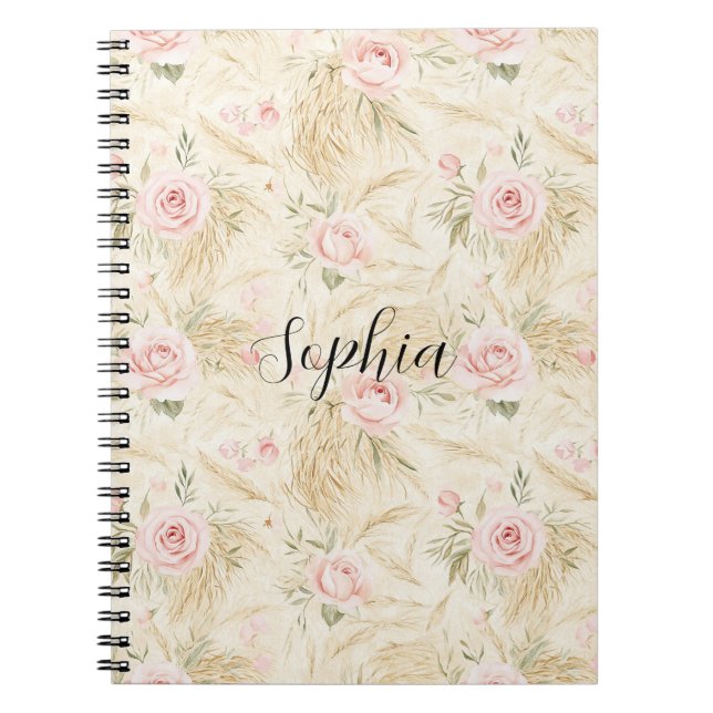 Caderno Espiral Rosas Cor-de-Rosa Floral (Frente)