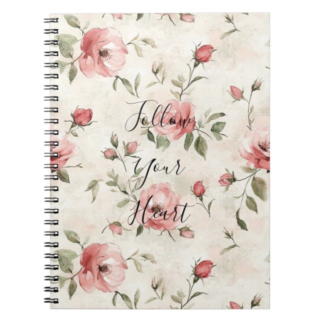 Caderno Espiral Rosas Cor-de-Rosa Floral (Frente)