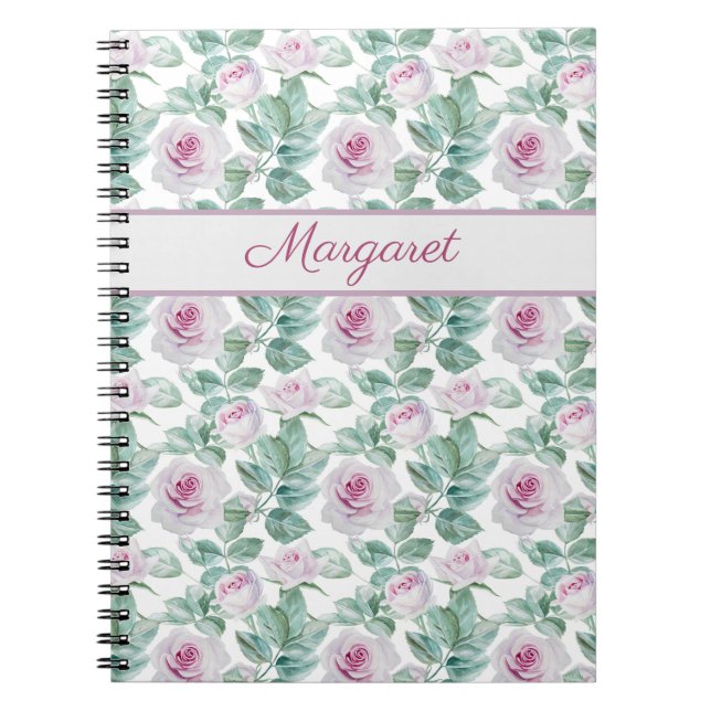 Caderno Espiral Rosas Cor-de-Rosa Românticas Personalizadas (Frente)