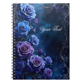 Caderno Espiral Rosas de Casamento Azuis e Roxas Fantasia