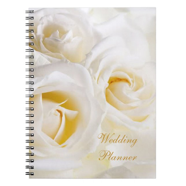 Caderno Espiral Rosas de creme brancos que Wedding o planejador (Frente)