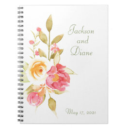 Caderno Espiral Rosas de Jardim de Algodão de Aquarela