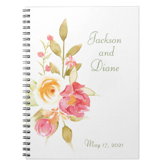 Caderno Espiral Rosas de Jardim de Algodão de Aquarela